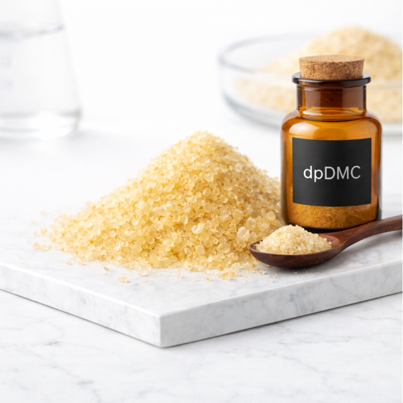 dpDMC Referenzmaterial – gelbliche Kristalle im Laborfläschchen